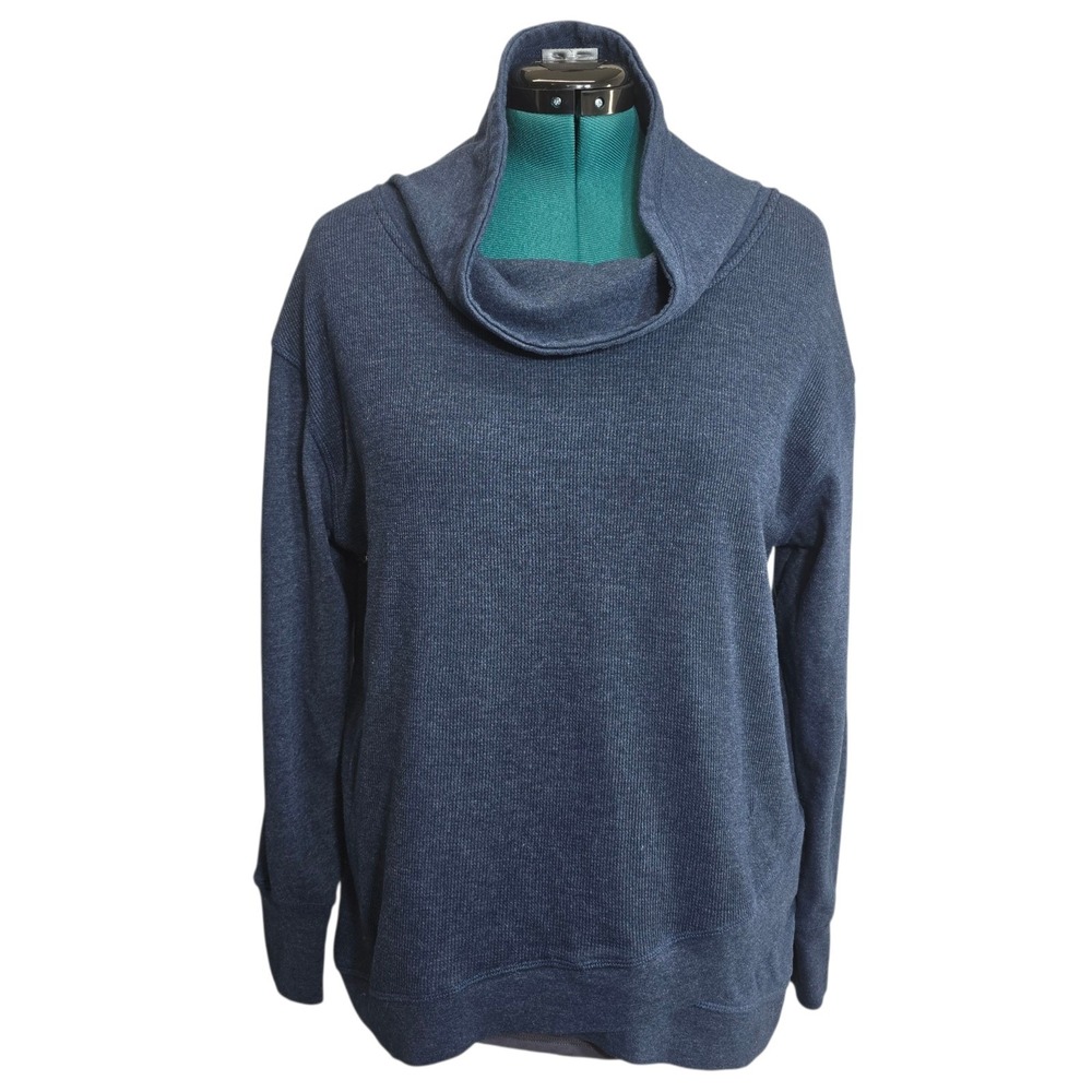 Teez-Her Pullover Womens Large Blue Cotton Blend Cowl Neck Tulip‎ Hem Cozy Chic